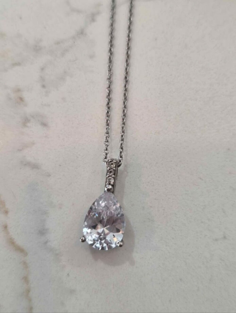 925 Sterling Silver Pear Cut CZ Teardrop Pendant Necklace
